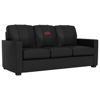 Silver Sofa with Arkansas Razorbacks Logo