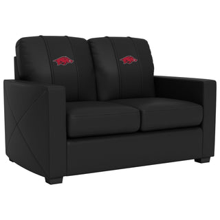 Silver Loveseat with Arkansas Razorbacks Logo