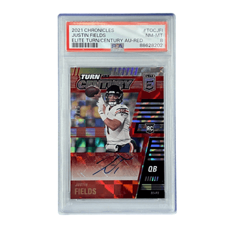 Justin Fields 2021 Chronicles Elite Turn of the Century Auto-Red #TOCJFI PSA 8