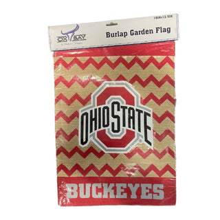 Garden Flag: Ohio State Buckeyes Burlap Chevron Pattern