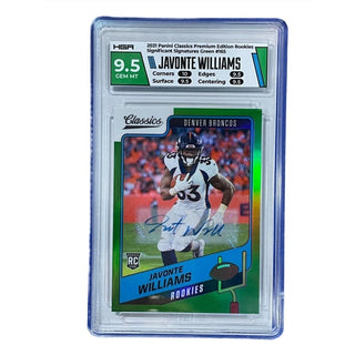 Javonte Williams 2021 Panini classics Premium Edition Rookies Significant Green #165 HGA 9.5