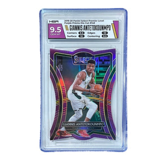 Giannis Antetokounmpo 2019-20 Panini Select Premier Level Purple Prizms Die-Cut #148 HGA 9.5