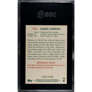 James Harden 2009 Bowman '48 #104 SGC 8