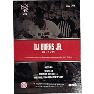 DJ Burns Jr.: 2024 ONIT NC State Basketball Autograph Numbered 14/110