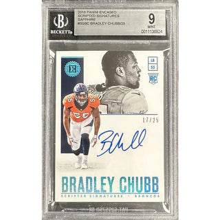 25 Bradley Chubb 2018 Panini Encased Scripted Signatures Sapphire #SSBC BGS 9