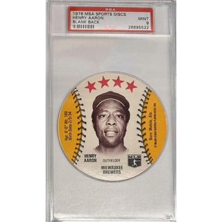 Henry Aaron 1976 MSA Sports Discs Blank Back PSA 9