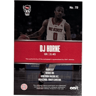 DJ Horne: 2024 ONIT NC State Basketball Autograph Numbered 49/80