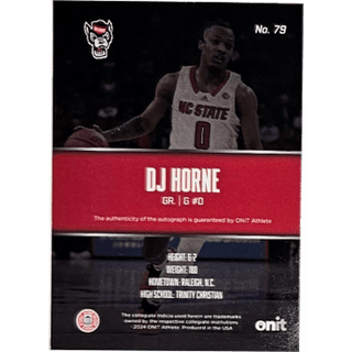 DJ Horne: 2024 ONIT NC State Basketball Autograph Numbered 74/80