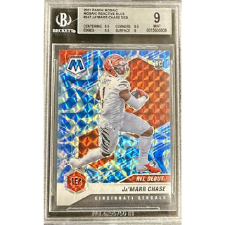 Ja'Marr Chase DEB 2021 Panini Mosaic Mosaic Reactive Blue #247 BGS 9