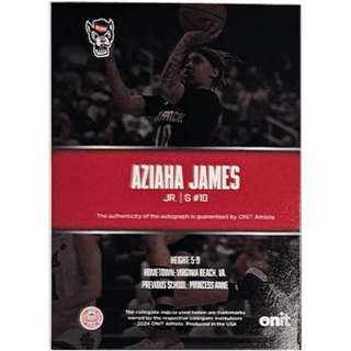 Aziaha James: 2024 ONIT NC State Basketball Autograph Numbered 12/40