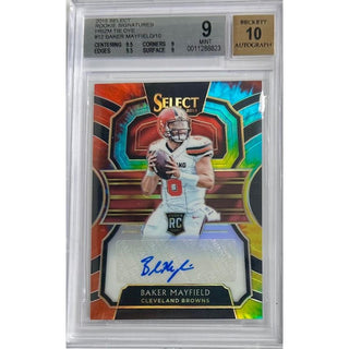 Baker Mayfield 2018 Select Rookie Signatures Prizm Tie Dye #12 BGS 9