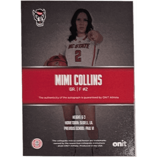 Mimi Collins: 2024 ONIT NC State Basketball Autograph Numbered 34/40