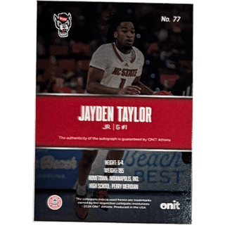 Jayden Taylor: 2024 ONIT NC State Basketball Autograph Numbered 66/80