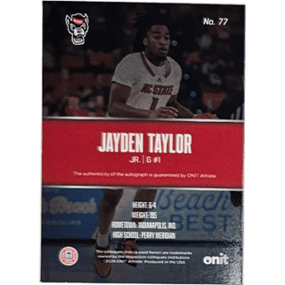 Jayden Taylor: 2024 ONIT NC State Basketball Autograph Numbered 7/80